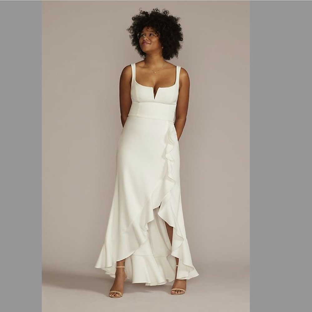 David's Bridal DB Studio Crepe Tank Sheath Wedding Dress with Ruffle Skirt